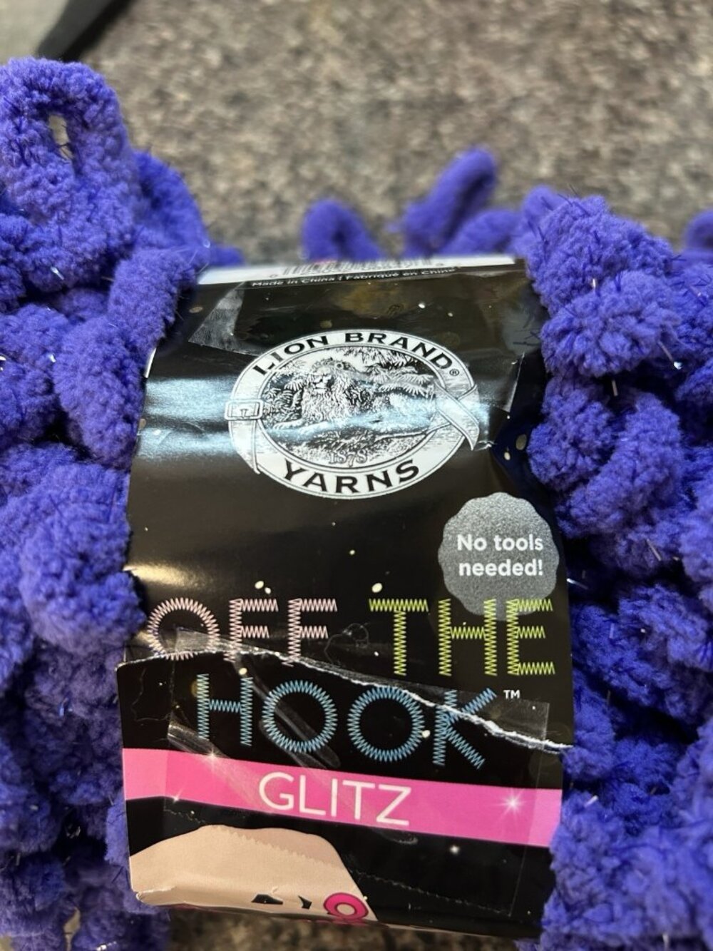 Lion Brand Yarn Off The Hook Glitz  3.3 oz Grape & Silver